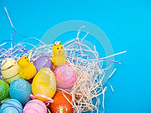 Funny decoration and gift. Happy Easter. greeting cards for Easter concept on blue background