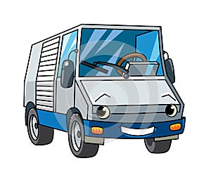 Funny delivery car with eyes. Vector illustration