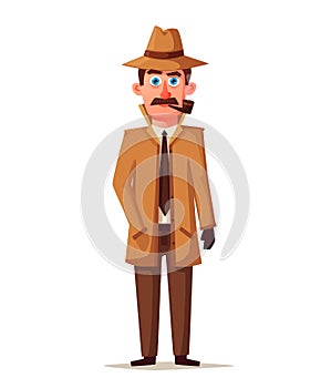 Funny detective character. Cartoon vector illustration