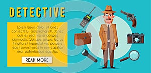 Funny detective character. Cartoon vector illustration