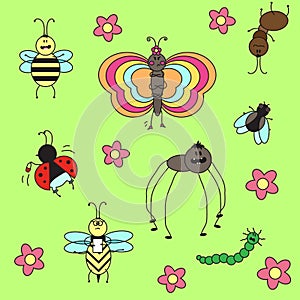 Funny different insects