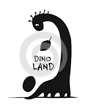 Funny dinosaur, black silhouette, childish style for your design