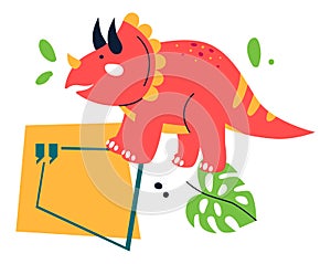 Funny dinosaur - flat design style colored illustration