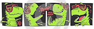 Funny dinosaurs comic style vector illustration. T-shirt design for kids