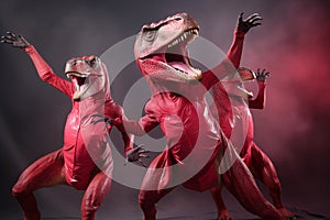 Funny dinosaurs dance together. Generative AI