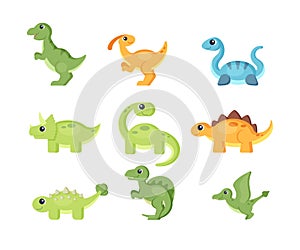 Funny dinosaurs vector collection in cartoon style on white background