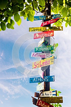 Funny directions signpost