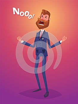 Funny disappointment business man character. vector illustration.