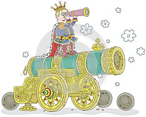 Angry king with a spyglass on his huge cannon photo