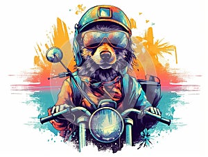 Funny Dog Biker in Sunglasse and Helmet. Cute Sticker and Shirt Print Design. Ai generated