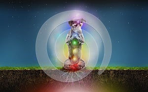 Funny Dog in Chakra Grounding Meditation photo