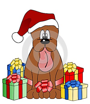 Funny dog illustration with christmas gifts