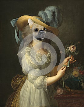 Funny Dog, Marie Anoinette, Surreal Oil Painting