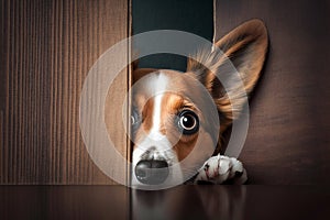 funny dog peeking around the corner, Generative AI