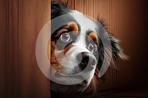 funny dog peeking around the corner, Generative AI