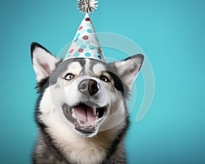 Funny dog. Pets. Zooclinic, veterinary. Hotel for animals. Puppy in birthday hat