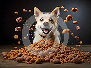 Funny dog portrait with the food