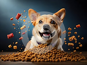 Funny dog portrait with the food