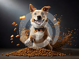 Funny dog portrait with the food