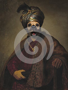 Funny Dog, Rembrandt Spoof, Oil Painting