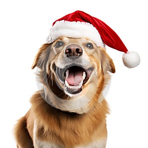 Funny dog in santa hat isolated