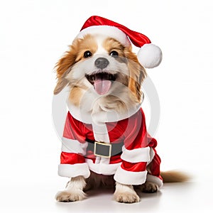 Funny dog in santa hat isolated