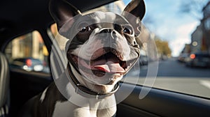 A funny dog traveling in the car