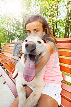 Funny dog wide angle shoot with happy owner