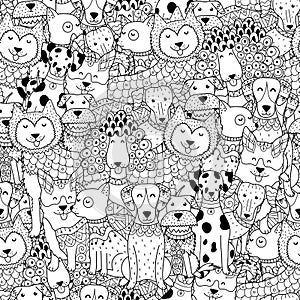 Funny dogs black and white seamless pattern