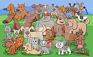 Funny dogs and cats cartoon characters group