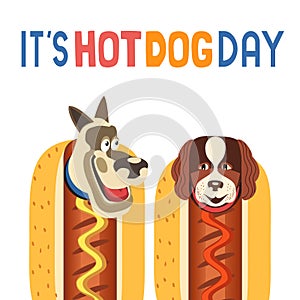 Funny dogs inside hot dog cute vector illustration