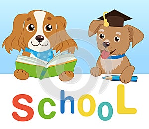 Funny Dogs Read Book On A White Background. Cartoon Vector Illustrations. Back To School.