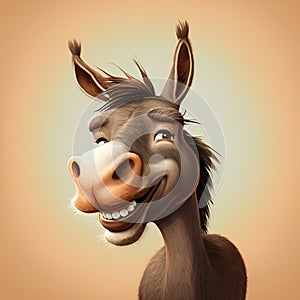 Funny donkey on a brown background. 3d illustration. Cartoon style.