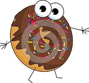 Funny donut character with chocolate glazing, cartoon style Raster illustration isolated on white background. Cute