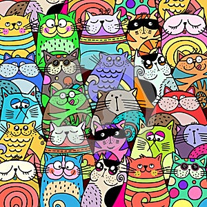Funny Doodle Crowded Street Cat Gang