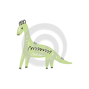 Funny doodle cute dinosaur art. Vector illustration