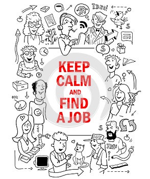 Funny Doodle People around Red Quote Text Work Hard, Play Hard