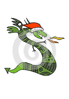 Funny Dragon character with Santa hat. Symbol of Chinese New Year 2024 for your design