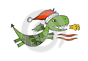 Funny Dragon character with Santa hat. Symbol of Chinese New Year 2024 for your design