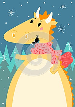 Funny dragon winter vector illustration