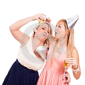 Funny drunken girls celebrate photo
