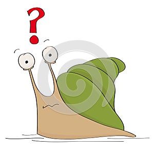 Funny dull looking snail wondering what to do - original hand drawn cartoon illustration