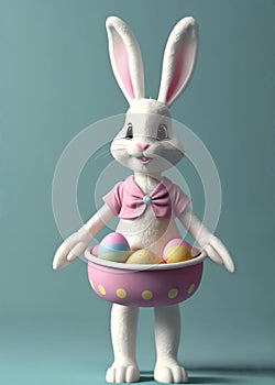 Funny easter bunny with colorful eggs