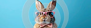 Funny Easter Bunny with Pink Shades and Bow Tie for Cool Holiday Greeting Card