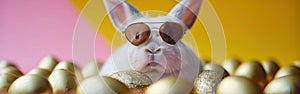 Funny Easter Bunny with Shades & Golden Eggs - Cool Holiday Greeting Card Idea