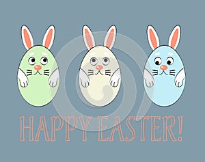 A funny Easter card with egg-shaped rabbits