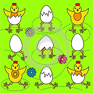 Funny Easter chicks and eggs set illustration