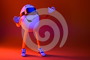 Funny easter egg standing in a play room in VR