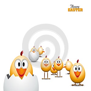 Funny Easter eggs chicks, background illustration, Happy easter
