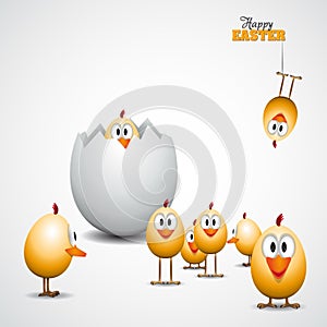 Funny Easter eggs chicks, background illustration, Happy easter